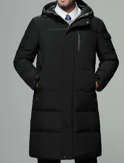 Men's Winter Coat Down Jacket Puffer Jacket Cardigan Long Daily Wear Vacation To-Go Casual / Daily Winter Solid / Plain Color Black Green Gray Puffer Jacket