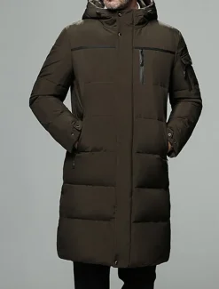 Men's Winter Coat Down Jacket Puffer Jacket Cardigan Long Daily Wear Vacation To-Go Casual / Daily Winter Solid / Plain Color Black Green Gray Puffer Jacket