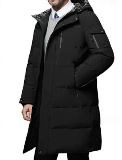 Men's Winter Coat Down Jacket Puffer Jacket Cardigan Long Daily Wear Vacation To-Go Casual / Daily Winter Solid / Plain Color Black Green Gray Puffer Jacket