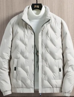 Men's Winter Coat Down Jacket Zipper Pocket Duck Down Vacation Going out To-Go Outdoor Casual / Daily Winter Pure Color Black Beige Gray Puffer Jacket