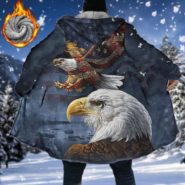 Men's Winter Coat Fleece Jacket Coat Sports & Outdoor Daily Wear Warm Breathable Zipper Pocket Fall & Winter Animal Graphic Prints Fashion Streetwear Hoodie Long Regular Fit Black Red Blue Purple