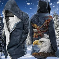 Men's Winter Coat Fleece Jacket Coat Sports & Outdoor Daily Wear Warm Breathable Zipper Pocket Fall & Winter Animal Graphic Prints Fashion Streetwear Hoodie Long Regular Fit Black Red Blue Purple