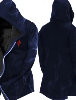 Men's Winter Coat Fleece Jacket Jacket Daily Wear Vacation Fleece Lining With Pockets Print Front Pocket Fall & Winter Graphic Prints Streetwear Sport Hoodie Regular Wine Black Yellow Blue Purple