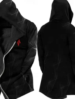 Men's Winter Coat Fleece Jacket Jacket Daily Wear Vacation Fleece Lining With Pockets Print Front Pocket Fall & Winter Graphic Prints Streetwear Sport Hoodie Regular Wine Black Yellow Blue Purple