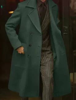 Men's Winter Coat Overcoat Long Trench Coat Outdoor Daily Wear Fall Winter Polyester Outerwear Clothing Apparel Fashion Streetwear Plain Lapel Double Breasted