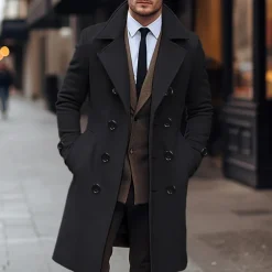 Men's Winter Coat Overcoat Peacoat Trench Coat Outdoor Daily Wear Fall & Winter 95% polyester 5% cotton Thermal Warm Windbreaker Outerwear Clothing Apparel Fashion Streetwear Plain Lapel Double