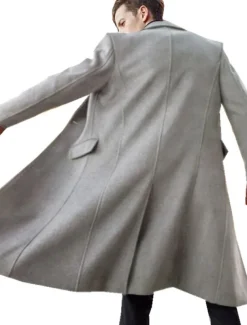 Men's Winter Coat Overcoat Work Business Fall & Winter Solid Colored Notch lapel collar Long Black Khaki Gray Jacket