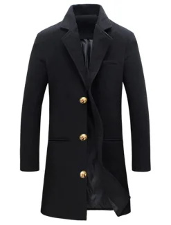 Men's Winter Coat Overcoat Trench Coat Office & Career Daily Wear Winter Polyester Thermal Warm Windproof Outerwear Clothing Apparel Fashion Warm Ups Plain Pocket Lapel Single Breasted