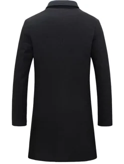 Men's Winter Coat Overcoat Trench Coat Office & Career Daily Wear Winter Polyester Thermal Warm Windproof Outerwear Clothing Apparel Fashion Warm Ups Plain Pocket Lapel Single Breasted