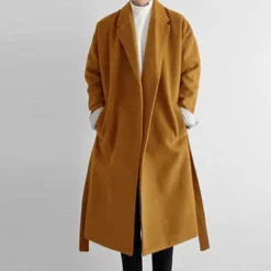 Men's Winter Coat Overcoat Business Casual Fall Winter Polyester Windproof Warm Outerwear Clothing Apparel Stylish Casual non-printing Pure Color Pocket Lapel Open Front