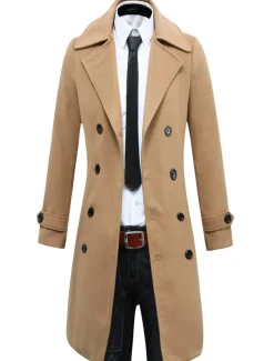 Men's Winter Coat Overcoat Peacoat Trench Coat Formal Business Winter 95% polyester 5% cotton Warm Outerwear Clothing Apparel Coats / Jackets Solid Color Vintage Style Notch lapel collar