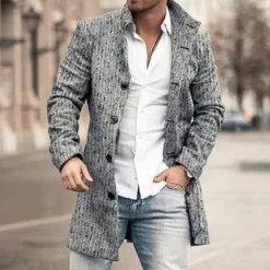 Men's Winter Coat Overcoat Trench Coat Outdoor Daily Wear Fall & Winter Polyester Outerwear Clothing Apparel Fashion Streetwear Geometric Lapel Single Breasted