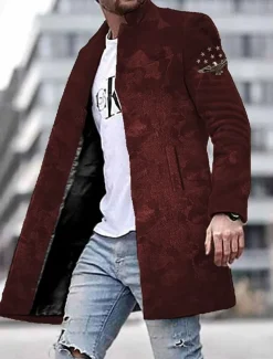 Men's Winter Coat Overcoat Coat Daily Wear Vacation With Pockets Print Front Pocket Fall & Winter Camo Streetwear Sport Turndown Regular Red Blue Purple Green Gray Jacket
