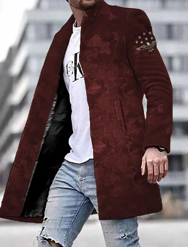 Men's Winter Coat Overcoat Coat Daily Wear Vacation With Pockets Print Front Pocket Fall & Winter Camo Streetwear Sport Turndown Regular Red Blue Purple Green Gray Jacket