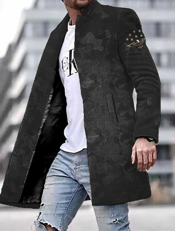 Men's Winter Coat Overcoat Coat Daily Wear Vacation With Pockets Print Front Pocket Fall & Winter Camo Streetwear Sport Turndown Regular Red Blue Purple Green Gray Jacket