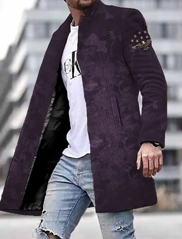 Men's Winter Coat Overcoat Coat Daily Wear Vacation With Pockets Print Front Pocket Fall & Winter Camo Streetwear Sport Turndown Regular Red Blue Purple Green Gray Jacket