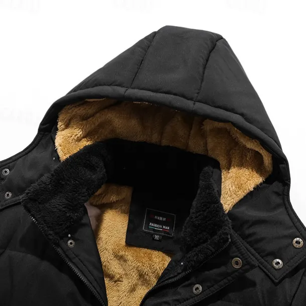 Men's Winter Coat Parka Pocket Polyster Fleece lined Vacation Daily Wear Date Regular Fashion Casual Comfortable Thermal Warm Fall & Winter Solid / Plain Color Black Puffer Jacket