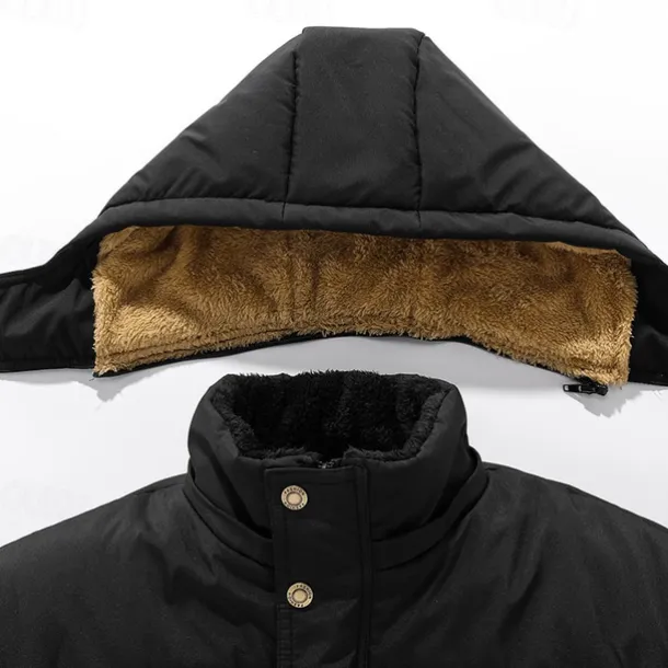 Men's Winter Coat Parka Pocket Polyster Fleece lined Vacation Daily Wear Date Regular Fashion Casual Comfortable Thermal Warm Fall & Winter Solid / Plain Color Black Puffer Jacket