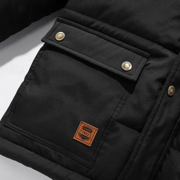 Men's Winter Coat Parka Pocket Polyster Fleece lined Vacation Daily Wear Date Regular Fashion Casual Comfortable Thermal Warm Fall & Winter Solid / Plain Color Black Puffer Jacket