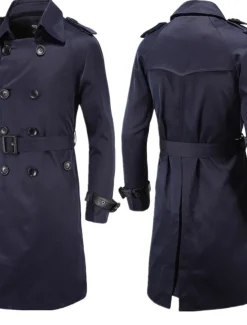 Men's Winter Coat Peacoat Trench Coat Street Business Fall Winter Polyester Thermal Warm Breathable Outerwear Clothing Apparel Casual Solid Color Pocket Turndown Double Breasted