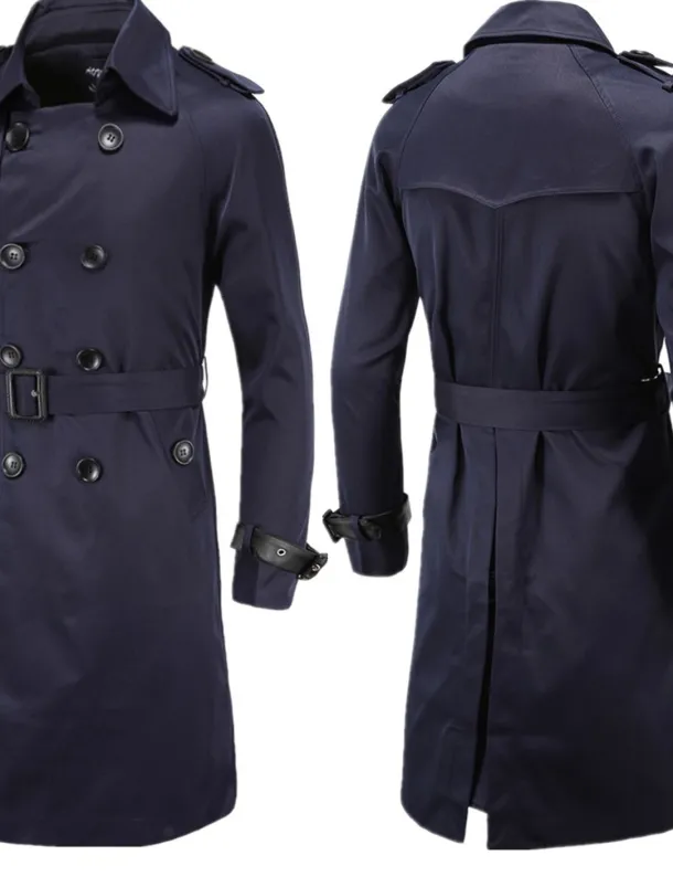 Men's Winter Coat Peacoat Trench Coat Street Business Fall Winter Polyester Thermal Warm Breathable Outerwear Clothing Apparel Casual Solid Color Pocket Turndown Double Breasted