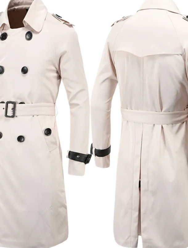 Men's Winter Coat Peacoat Trench Coat Street Business Fall Winter Polyester Thermal Warm Breathable Outerwear Clothing Apparel Casual Solid Color Pocket Turndown Double Breasted