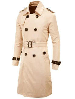 Men's Winter Coat Peacoat Trench Coat Street Business Fall Winter Polyester Thermal Warm Breathable Outerwear Clothing Apparel Casual Solid Color Pocket Turndown Double Breasted