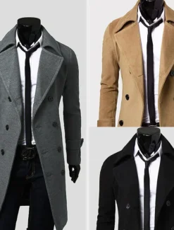 Men's Winter Coat Peacoat Business Casual Winter Polyester Thermal Warm Windbreaker Outerwear Clothing Apparel Business Classical