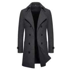 Men's Winter Coat Peacoat Trench Coat Outdoor Daily Wear Fall & Winter 95% polyester 5% cotton Outerwear Clothing Apparel Fashion Streetwear Plain Lapel Double Breasted