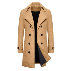 Men's Winter Coat Peacoat Trench Coat Outdoor Daily Wear Fall & Winter 95% polyester 5% cotton Outerwear Clothing Apparel Fashion Streetwear Plain Lapel Double Breasted