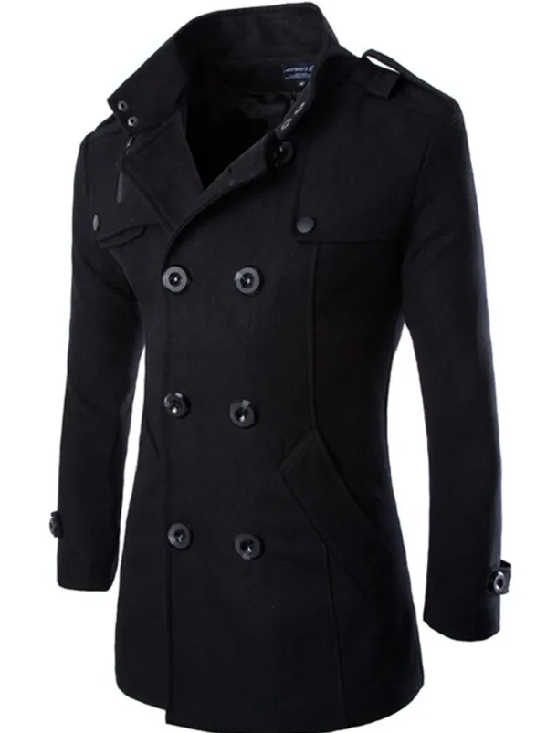 Men's Winter Coat Peacoat Double Breasted Business Casual Regular Slim Fit Warm Solid Colored Fall Long Sleeve Thick Classic Trench Coat Office Daily Work