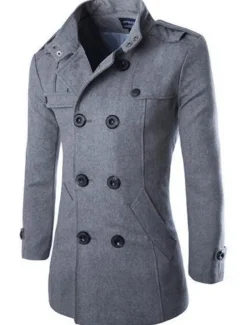 Men's Winter Coat Peacoat Double Breasted Business Casual Regular Slim Fit Warm Solid Colored Fall Long Sleeve Thick Classic Trench Coat Office Daily Work