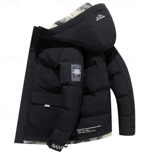 Men's Winter Coat Puffer Jacket Quilted Jacket Padded Hooded Leisure Sports Going out Windproof Fall & Winter Solid / Plain Color Black Blue Khaki Puffer Jacket