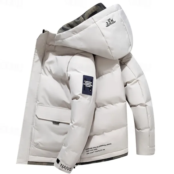 Men's Winter Coat Puffer Jacket Quilted Jacket Padded Hooded Leisure Sports Going out Windproof Fall & Winter Solid / Plain Color Black Blue Khaki Puffer Jacket