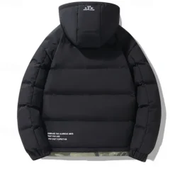 Men's Winter Coat Puffer Jacket Quilted Jacket Padded Hooded Leisure Sports Going out Windproof Fall & Winter Solid / Plain Color Black Blue Khaki Puffer Jacket