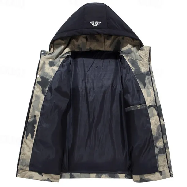 Men's Winter Coat Puffer Jacket Quilted Jacket Padded Hooded Leisure Sports Going out Windproof Fall & Winter Solid / Plain Color Black Blue Khaki Puffer Jacket