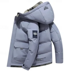 Men's Winter Coat Puffer Jacket Quilted Jacket Padded Hooded Leisure Sports Going out Windproof Fall & Winter Solid / Plain Color Black Blue Khaki Puffer Jacket