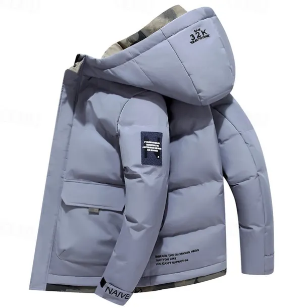 Men's Winter Coat Puffer Jacket Quilted Jacket Padded Hooded Leisure Sports Going out Windproof Fall & Winter Solid / Plain Color Black Blue Khaki Puffer Jacket