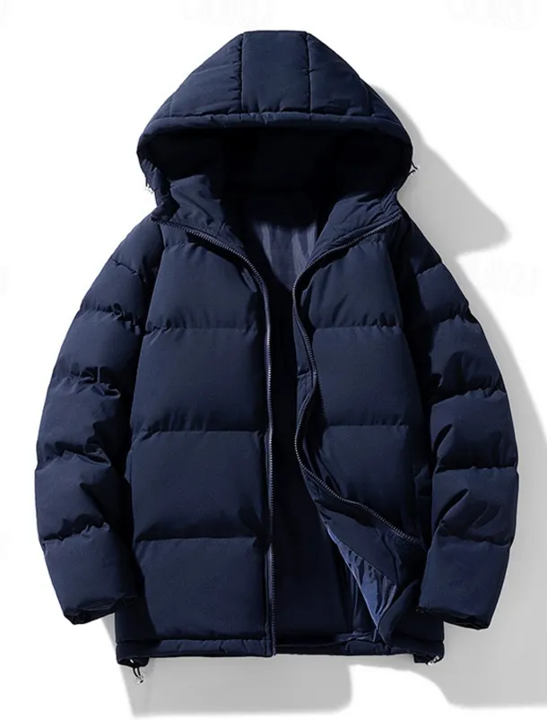 Men's Winter Coat Puffer Jacket Padded Jacket Pocket Polyster Daily Wear Date Vacation Regular Fashion Casual Comfortable Thermal Warm Fall & Winter Solid / Plain Color Dark Grey Black Red Blue