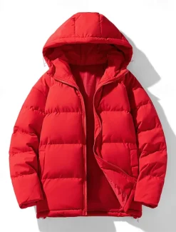 Men's Winter Coat Puffer Jacket Padded Jacket Pocket Polyster Daily Wear Date Vacation Regular Fashion Casual Comfortable Thermal Warm Fall & Winter Solid / Plain Color Dark Grey Black Red Blue