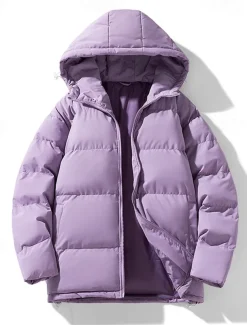 Men's Winter Coat Puffer Jacket Padded Jacket Pocket Polyster Daily Wear Date Vacation Regular Fashion Casual Comfortable Thermal Warm Fall & Winter Solid / Plain Color Dark Grey Black Red Blue