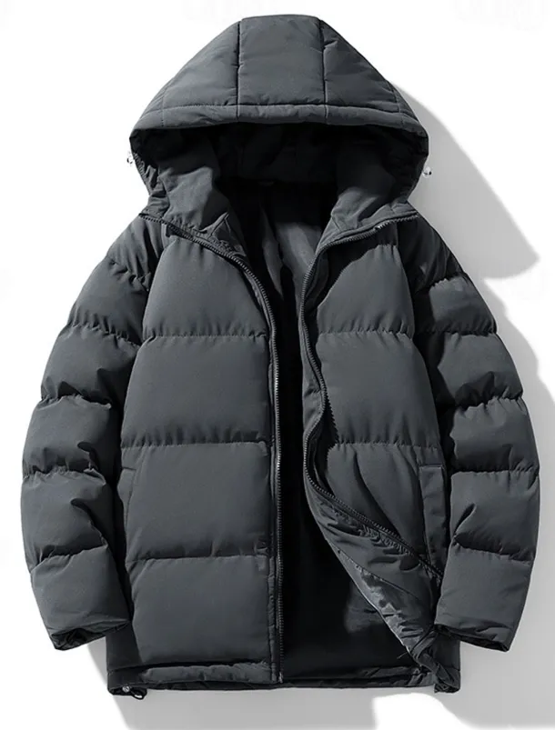 Men's Winter Coat Puffer Jacket Padded Jacket Pocket Polyster Daily Wear Date Vacation Regular Fashion Casual Comfortable Thermal Warm Fall & Winter Solid / Plain Color Dark Grey Black Red Blue
