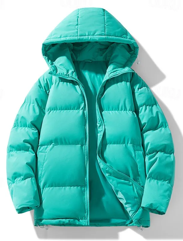 Men's Winter Coat Puffer Jacket Padded Jacket Pocket Polyster Daily Wear Date Vacation Regular Fashion Casual Comfortable Thermal Warm Fall & Winter Solid / Plain Color Dark Grey Black Red Blue