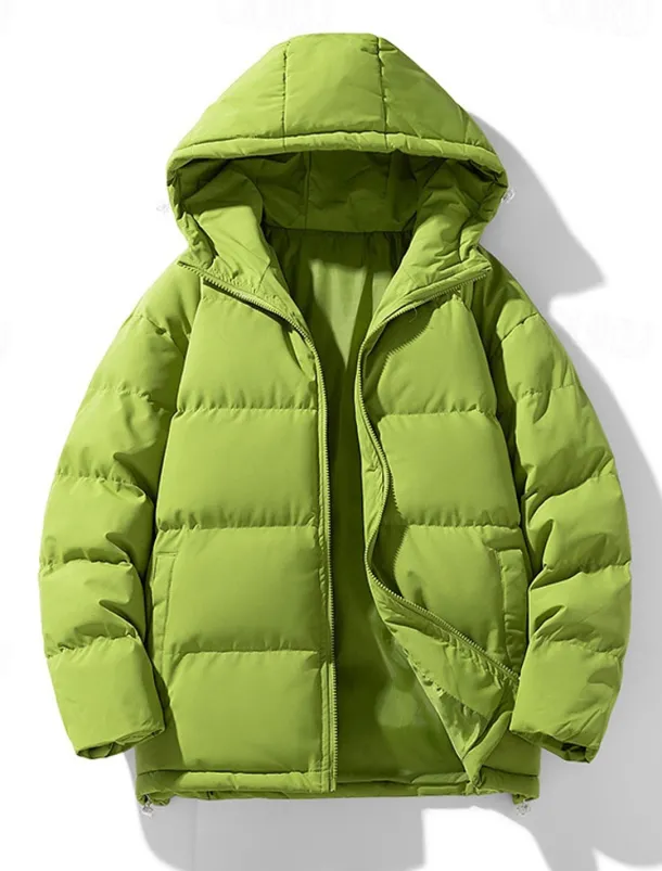 Men's Winter Coat Puffer Jacket Padded Jacket Pocket Polyster Daily Wear Date Vacation Regular Fashion Casual Comfortable Thermal Warm Fall & Winter Solid / Plain Color Dark Grey Black Red Blue