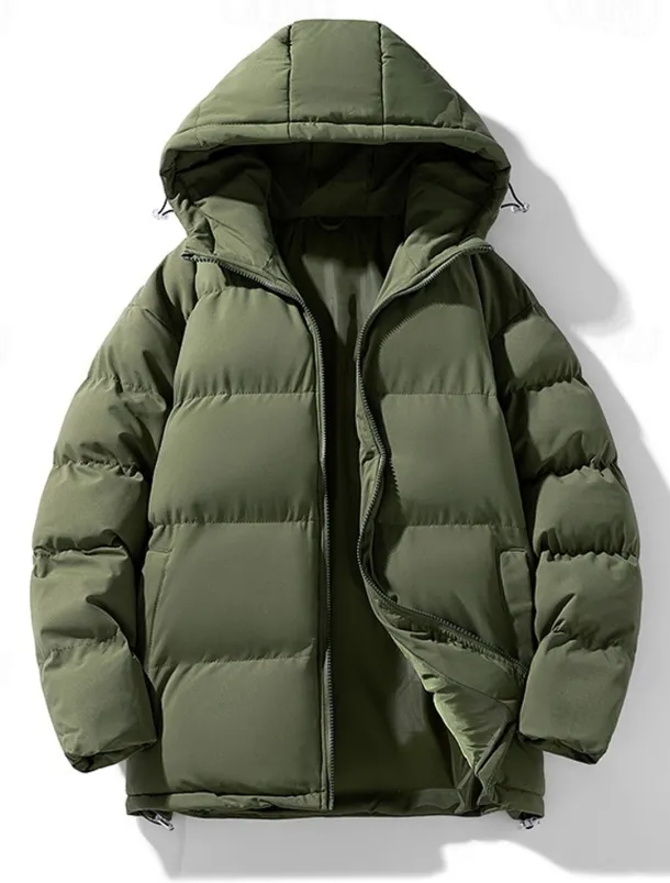 Men's Winter Coat Puffer Jacket Padded Jacket Pocket Polyster Daily Wear Date Vacation Regular Fashion Casual Comfortable Thermal Warm Fall & Winter Solid / Plain Color Dark Grey Black Red Blue