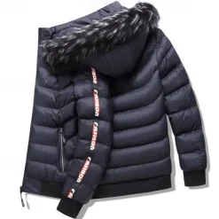 Men's Winter Coat Puffer Jacket Padded Pocket Detachable Hood Polyster Vacation Daily Wear Date Regular Fashion Casual Comfortable Thermal Warm Fall & Winter Color Block Wine Black Yellow Dark Green