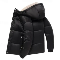 Men's Winter Coat Puffer Jacket Padded Hoodied Jacket Hooded Fall & Winter Solid / Plain Color Leisure Hooded Short Apricot Black Yellow Sky Blue Gray Jacket