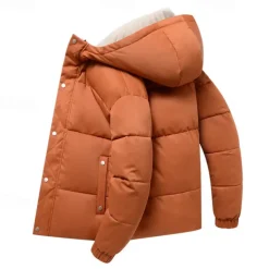Men's Winter Coat Puffer Jacket Padded Hoodied Jacket Hooded Fall & Winter Solid / Plain Color Leisure Hooded Short Apricot Black Yellow Sky Blue Gray Jacket