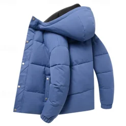 Men's Winter Coat Puffer Jacket Padded Hoodied Jacket Hooded Fall & Winter Solid / Plain Color Leisure Hooded Short Apricot Black Yellow Sky Blue Gray Jacket