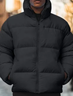 Men's Winter Coat Puffer Jacket Pocket Polyster Top Christmas Office / Career Street Regular Sports Streetwear Cool Fall Winter Plain Black White Pink Blue Puffer Jacket